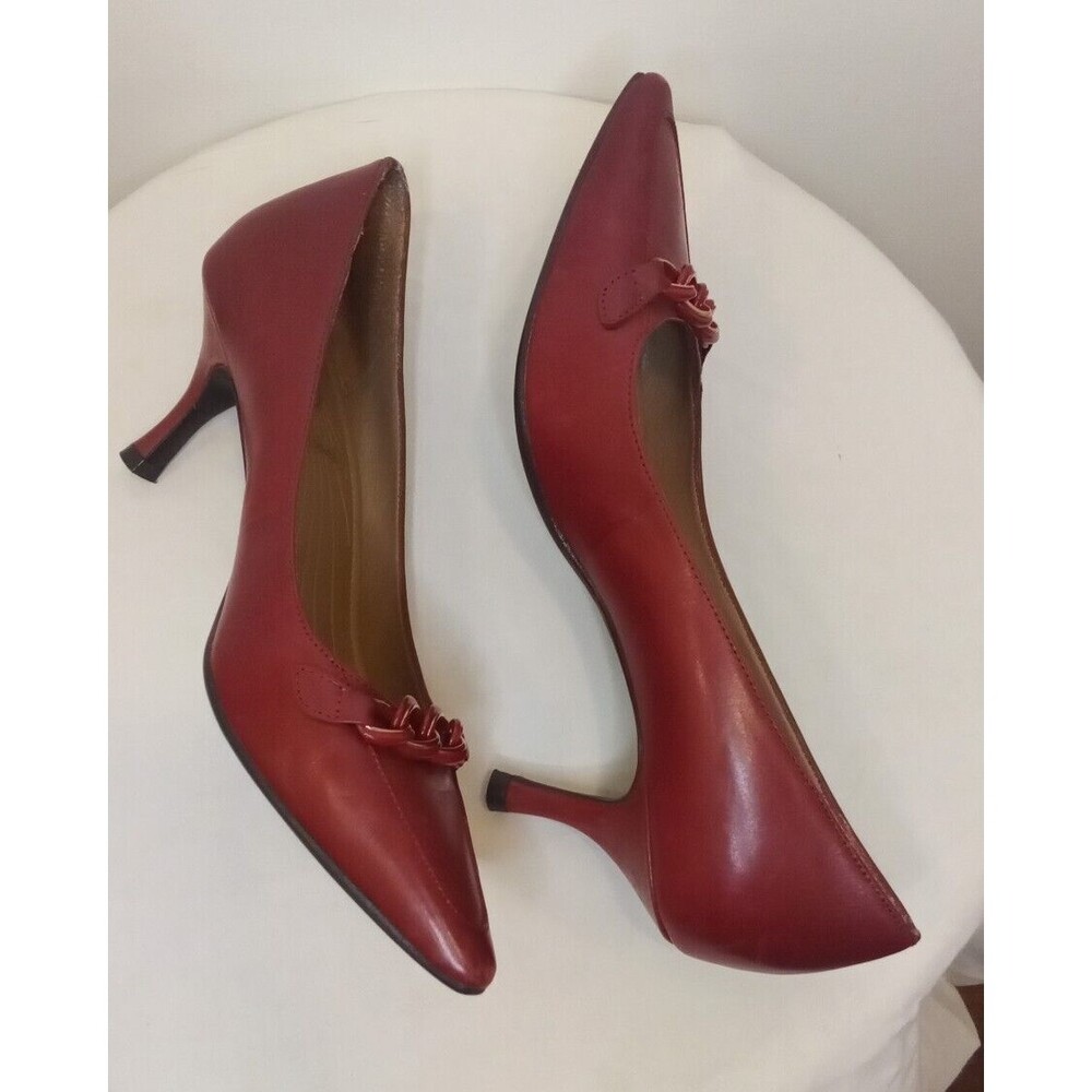 Red Leather Pumps Heels by Circa Joan & David Luxe Series Pointy Toe Size 6.5M - Picture 6 of 14